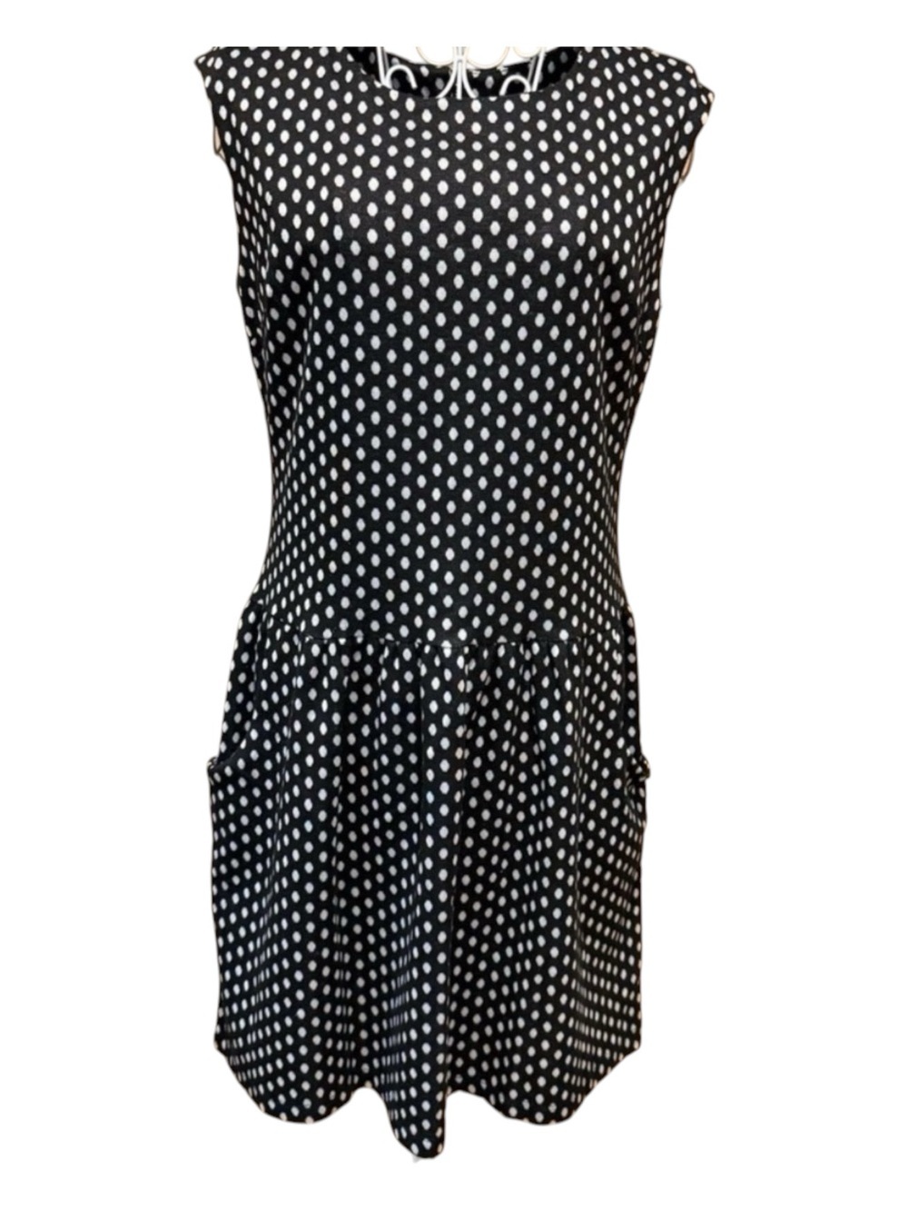 Cynthia Rowley Black White Polka Dot Midi Dress Flared Skirt Size 8 Retro